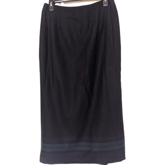 Dark navy and teal wool wrap skirt with belt detail - Picture 2 of 7